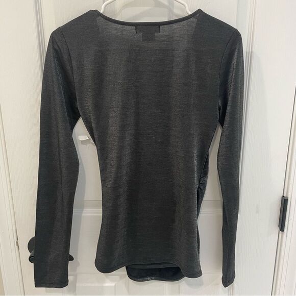 Trouve Metallic Black Faux Wrap Women’s Top Size XS - Picture 4 of 6